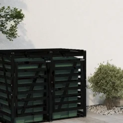 vidaXL Tillbehör Till Avfallshantering-Förlängning till skjul för sopkärl svart massiv furu