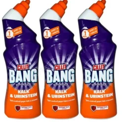 Förpackning med CILLIT BANG anti-kalk och anti-kalk desinficerande rengöringsgel för toaletter