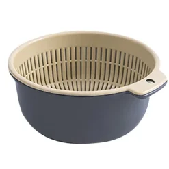 Durkslag & Silar-Frukt Grönsaker Tvättkorg Rund Dubbellager Kökssil Durkslagsskål Set för Frukt Grönsakstvätt Blå