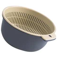 Durkslag & Silar-Frukt Grönsaker Tvättkorg Rund Dubbellager Kökssil Durkslagsskål Set för Frukt Grönsakstvätt Blå