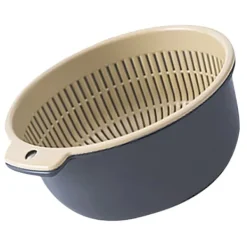 Durkslag & Silar-Frukt Grönsaker Tvättkorg Rund Dubbellager Kökssil Durkslagsskål Set för Frukt Grönsakstvätt Blå