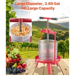 Juicepressar-Frukt Vinpress Manuell, Vinframställningspress 3,69 Gal/14L, Rostfritt Stål
