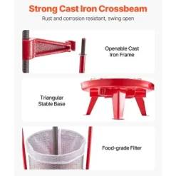 Juicepressar-Frukt Vinpress Manuell, Vinframställningspress 3,69 Gal/14L, Rostfritt Stål