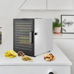 Torkugnar-Frukttork - Matdehydrator - 12 Rostfria Brickor - 800 W - Digital Temperatur 30–90 °C - Timer 0,5–24 h - Svart