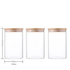 Förvaringsburkar för livsmedel - Borosilikatglas - 3x1000ml - Tätslutande lock - 10x15cm