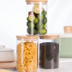 Förvaringsburkar för livsmedel - Borosilikatglas - 3x1000ml - Tätslutande lock - 10x15cm