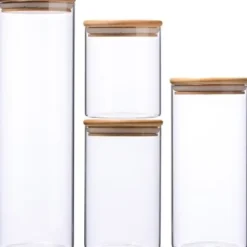 Förvaringsburkar för livsmedel - Set med 4 - Borosilikatglas - Lufttät lock - 4 olika storlekar