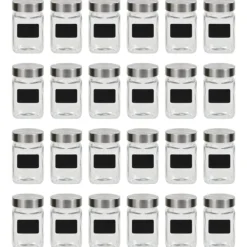 vidaXL Förvaringsburkar-Förvaringsburkar i glas med etiketter 24 st 300 ml