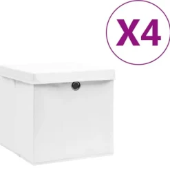 vidaXL Förvaringslådor För Hemmet-Förvaringslådor med lock 4 st 28x28x28 cm vit