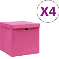vidaXL Förvaringslådor För Hemmet-Förvaringslådor med lock 4 st 28x28x28 cm rosa