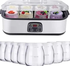 Yogurtmaskiner-Fuleadture Elektrisk Yoghurtmaskin, LCD Display, Timer & Temperaturinställning, 8 Glas à 1400 ml, 25 W