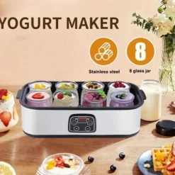 Yogurtmaskiner-Fuleadture Elektrisk Yoghurtmaskin, LCD Display, Timer & Temperaturinställning, 8 Glas à 1400 ml, 25 W