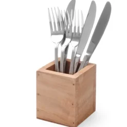 Fyrkantig bestickbehållare i trä 80x80x95 mm - Hendi 664186