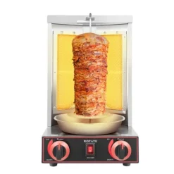 Gas Elektrisk Kebabmaskin, 2 Brännare, Vertikal Ugn,Silver