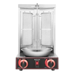 Gas Kebab Grill, Vertikal Fristående Design, 2 Brännarsystem,Silver