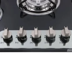 Gashäll - Inbyggnad/Bänkskiva - 5 Brännare - Härdat Glas - Gjutjärnsgaller - Elektronisk Tändning - Gasol/Naturgas