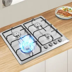 Gaskök, 4 brännare, inbyggd design, 58 x 50 cm dimensioner, rostfritt stålmaterial, naturgas typ