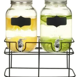 Glasbehållare med stativ 2-pack - Vintage dryckesdispenser | Volym: 2 x 4 L | Färg: Transparent