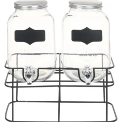 Glasbehållare med stativ 2-pack - Vintage dryckesdispenser | Volym: 2 x 4 L | Färg: Transparent