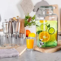 Dryckesautomater-Glasburk med kran 8 l + 12 glas 200 ml