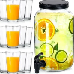 Dryckesautomater-Glasburk med kran 3,2 l + 12 glas 200 ml