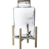 Dryckesautomater-Glasdryckfontän med bambuställning - 8L - Transparent/beige - H 46,5 x D 21 cm