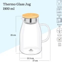 Kaffe- & Tekannor-Glaskanna för drycker med bambulock Wilmax 1,9L