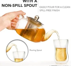 Glaskanna för spishäll för teälskare - 1000 ml med teinfuser för att se te och blommor blomma