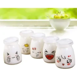 Glaspuddingburk med yoghurt, 10 st 100 ml söta ansikten med PE-lock, lämplig för sylt, honung, bröllopspresent