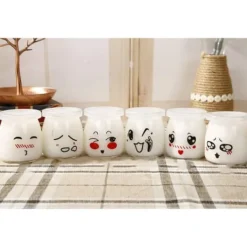 Glaspuddingburk med yoghurt, 10 st 100 ml söta ansikten med PE-lock, lämplig för sylt, honung, bröllopspresent