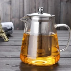 Glastekanna med avtagbart filter i rostfritt stål Tebryggare Blommande och lösa teblad