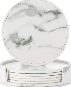 Glasunderlägg 6-pack PU-läder Marmor Vit