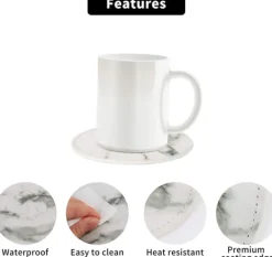 Glasunderlägg 6-pack PU-läder Marmor Vit