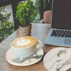 Glasunderlägg 6-pack PU-läder Marmor Vit