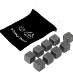 GL12608-Set med 9 bitar av granit whiskysten. Glaciärblockkuber. naturlig bulk kylare för köksredskap