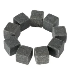 GL12608-Set med 9 bitar av granit whiskysten. Glaciärblockkuber. naturlig bulk kylare för köksredskap