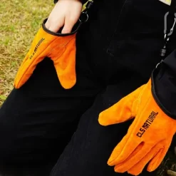 Grytlappar & Grillvantar-Grillhandskar i spaltläder värmeisolerande skållningsskyddande handskar