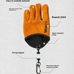 Grytlappar & Grillvantar-Grillhandskar i spaltläder värmeisolerande skållningsskyddande handskar