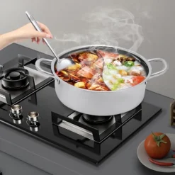 Elektriska Stekpannor & Wokar-Grytan, 304 rostfritt stål, 32 cm diameter, dubbel smakdesign, inkluderar glaslock, lätt att rengöra