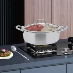 Elektriska Stekpannor & Wokar-Grytan, 304 rostfritt stål, 32 cm diameter, dubbel smakdesign, inkluderar glaslock, lätt att rengöra