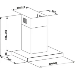 Köksfläktar-GURARI GCH 462 BL 6 Prime + kolfilter, köksfläkt 60 cm / 1000 m³/h / köksfläkt i svart + kolfilter