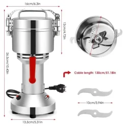 Höghastighets spannmålskvarn, 220V kvarn 500 g, för örter/kryddor/nötter/säd, överlastskydd, ljusgrå
