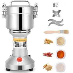 Höghastighets spannmålskvarn, 220V kvarn 500 g, för örter/kryddor/nötter/säd, överlastskydd, ljusgrå