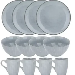 Tallrikar & Bordsserviser-Högkvalitativ grå servis i 12 delar för frukost, lunch och middag - middagsservis frukostservis