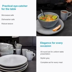 Tallrikar & Bordsserviser-Högkvalitativ grå servis i 12 delar för frukost, lunch och middag - middagsservis frukostservis