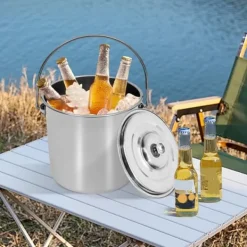 Hink i rostfritt stål - Ishink - 12 l - Med lock - Stor kapacitet - För catering & kök - Silver