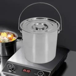 Hink i rostfritt stål - Ishink - 12 l - Med lock - Stor kapacitet - För catering & kök - Silver