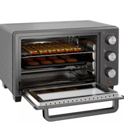 HOMCOM Miniugn 21L 1400W Justerbar Temperatur 100-230°C och Tid 60 min med Bakplåt och Galler i Rostfritt Stål, Grå