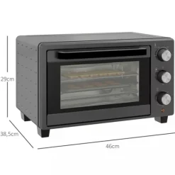 HOMCOM Miniugn 21L 1400W Justerbar Temperatur 100-230°C och Tid 60 min med Bakplåt och Galler i Rostfritt Stål, Grå