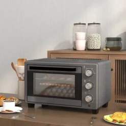 HOMCOM Miniugn 21L 1400W Justerbar Temperatur 100-230°C och Tid 60 min med Bakplåt och Galler i Rostfritt Stål, Grå